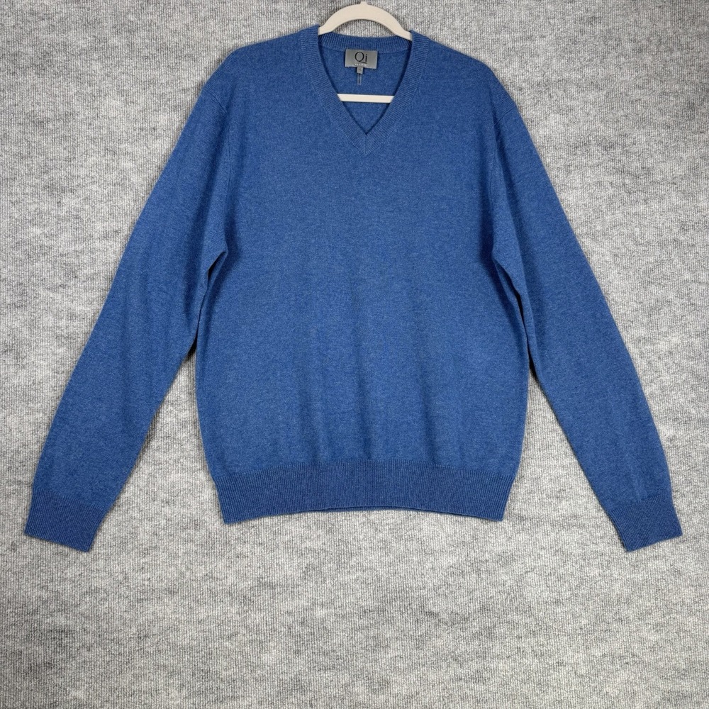 Qi Size-XL Mens Cashmere Sweater Blue Pullover